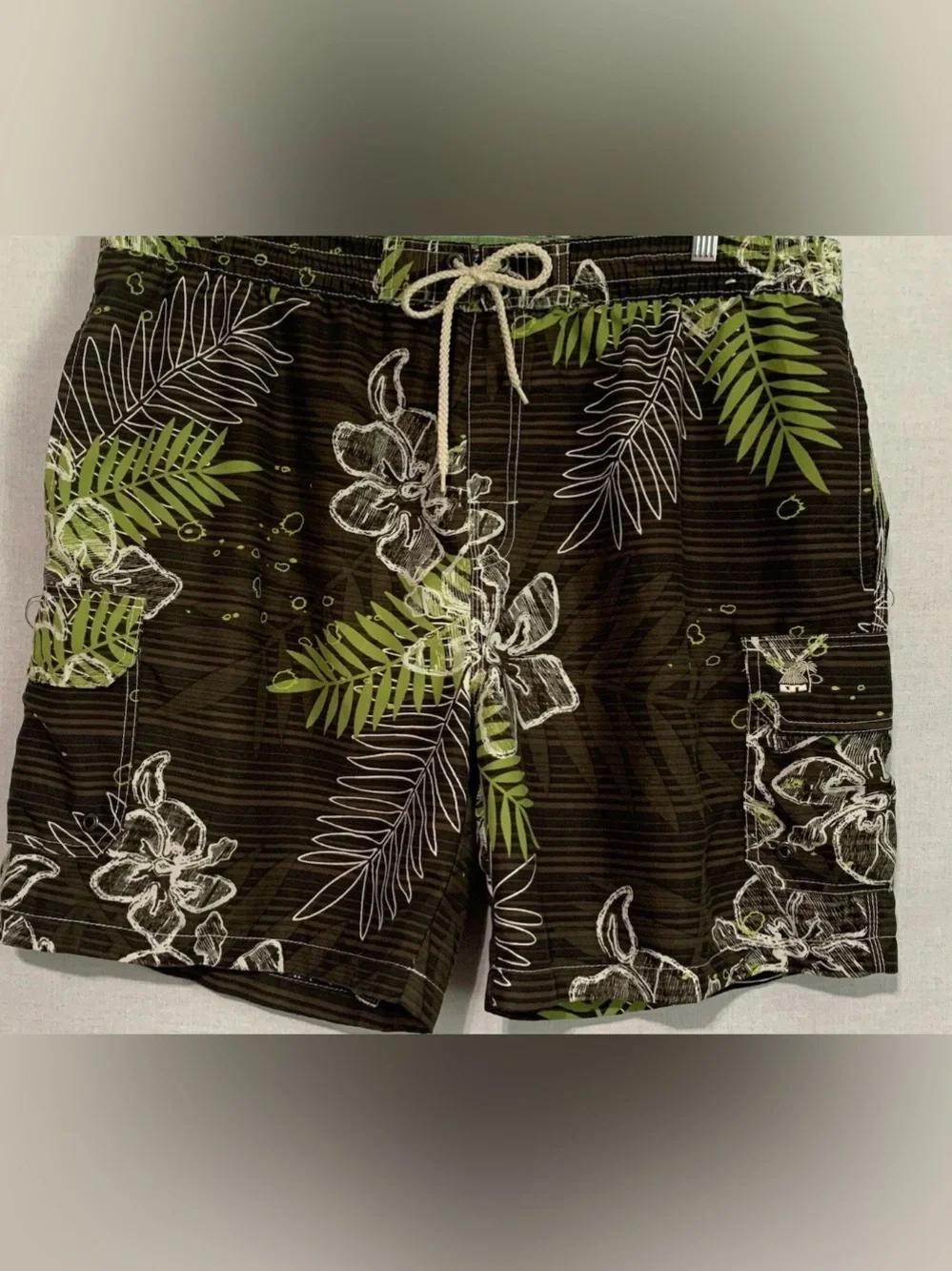 Caribbean Joe Men's Swim Trunks Size XL Black Green Tropical Lined Swim Swimwear